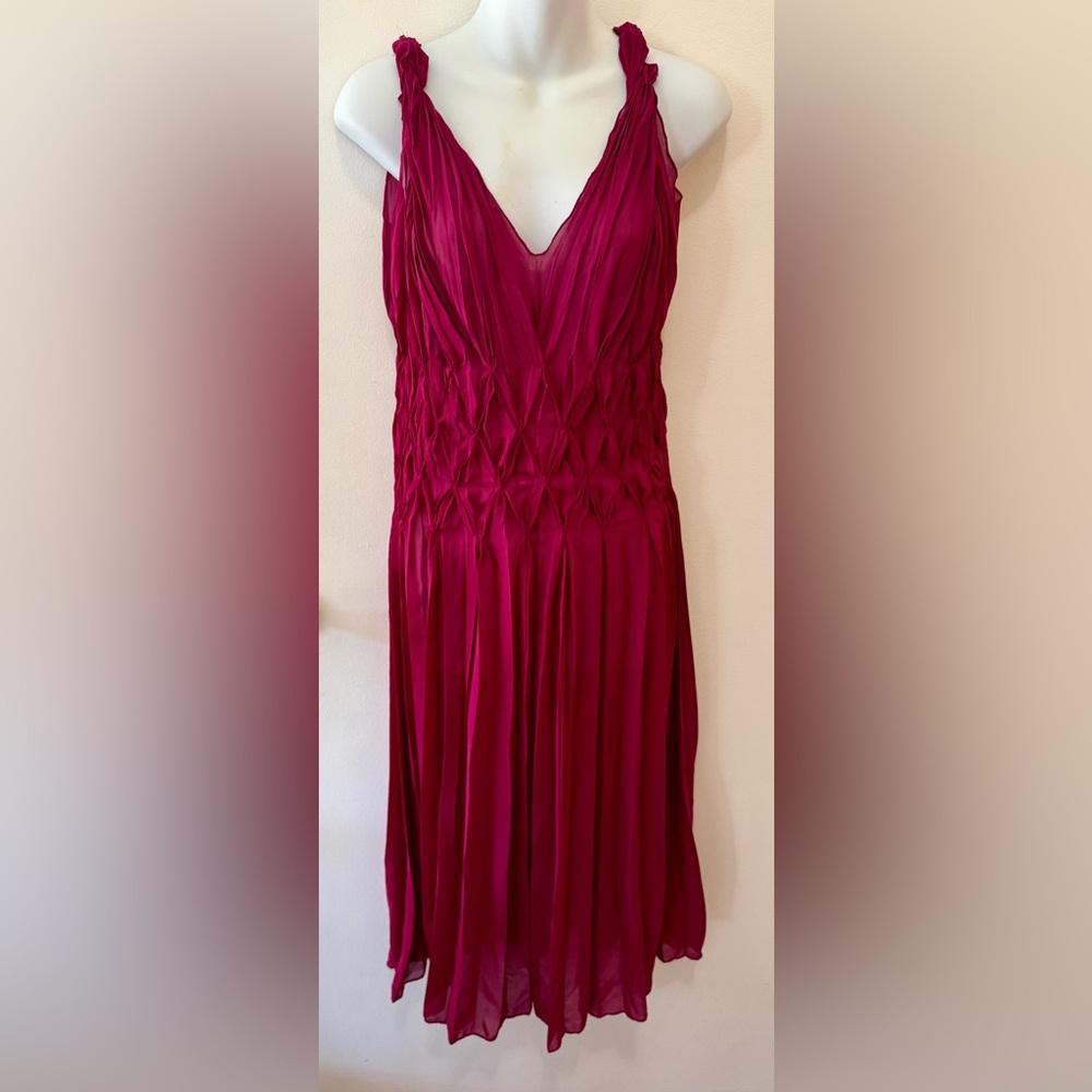 DKNYC Fuchsia Pleated Maxi Dress